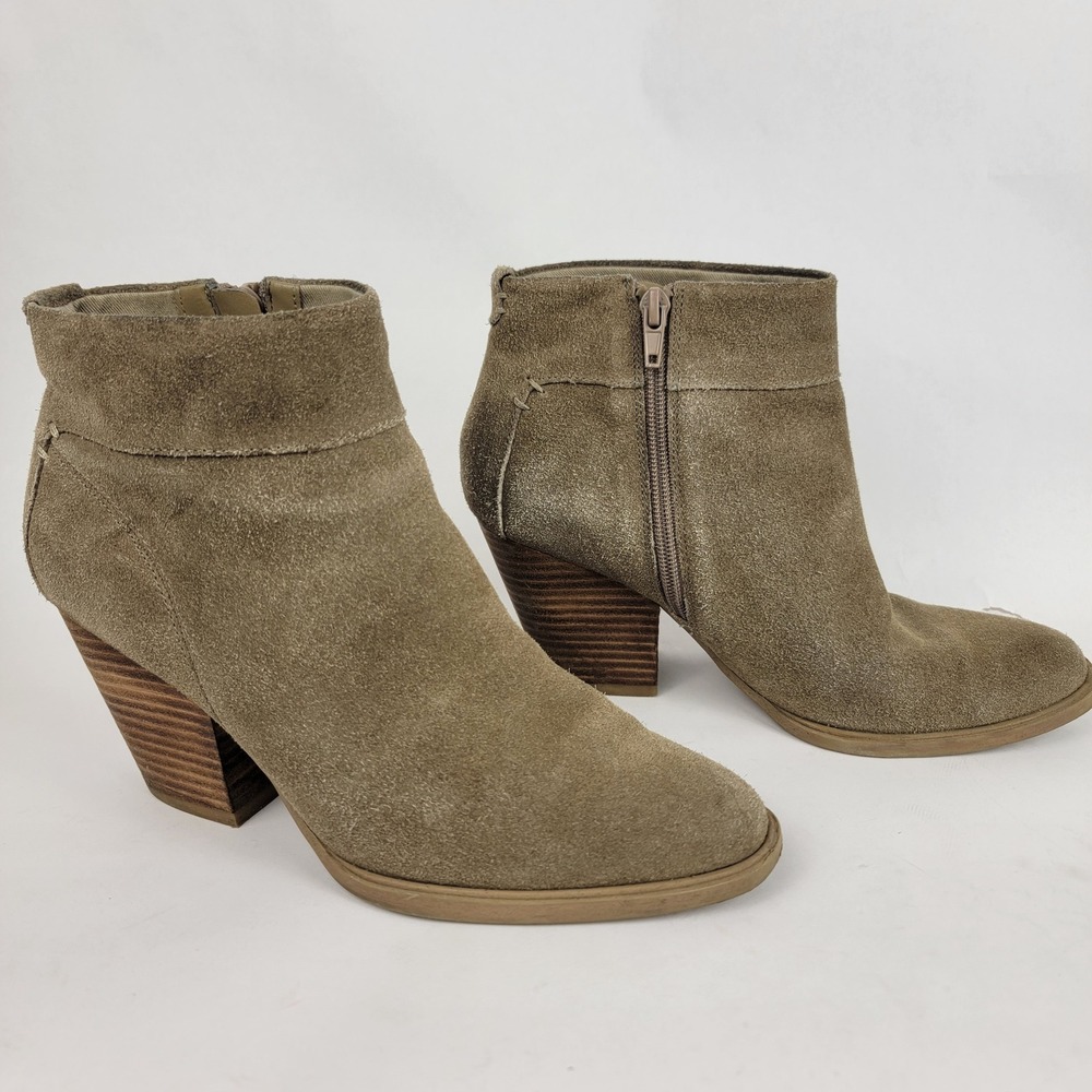 Steve Madden Womens 8.5 Suede Ankle Boots Block Heel Booties Taupe Boho Western
